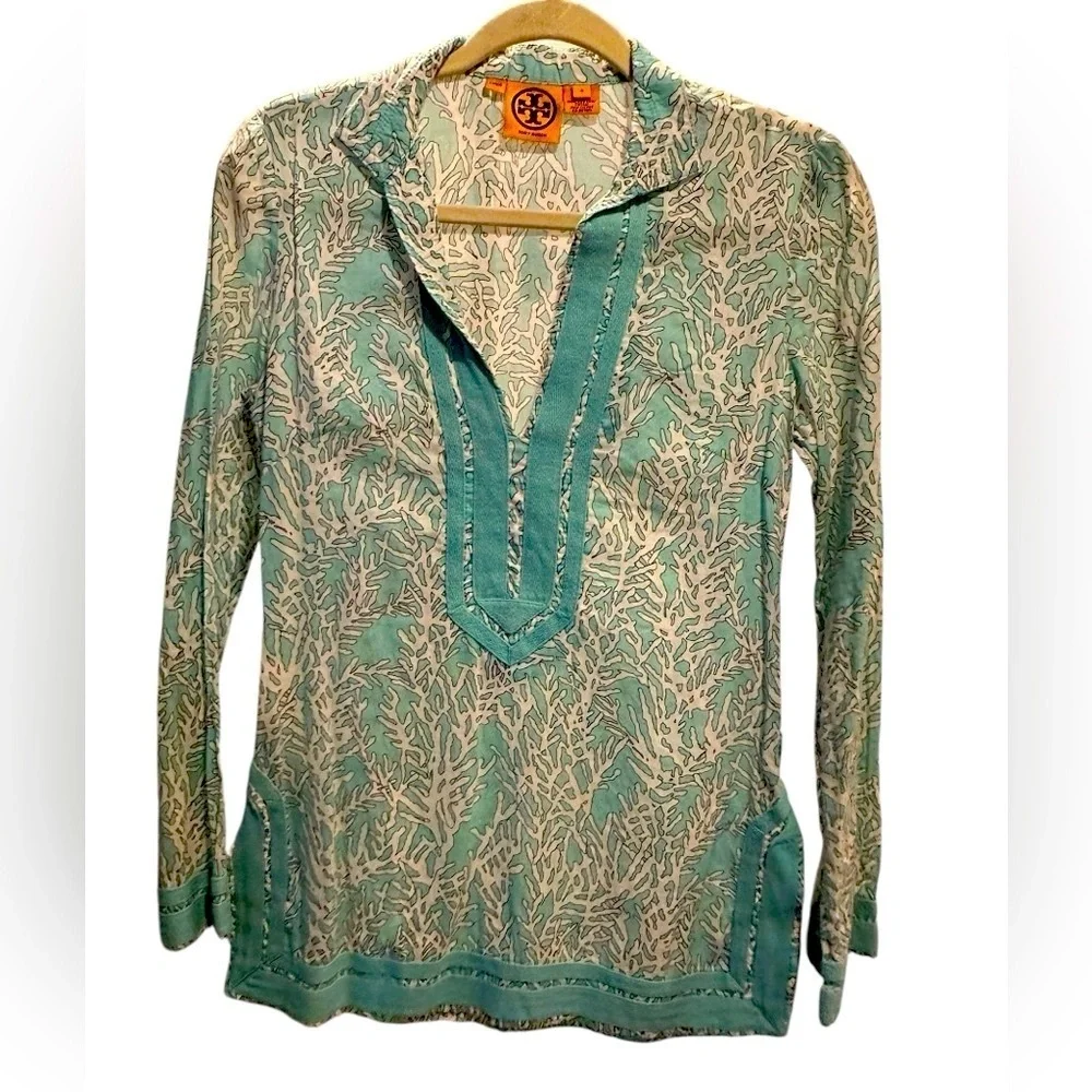 Tory Burch Teal and White Tunic size 0